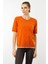 Kadın Sıfır Yaka Baklava Desenli T-Shirt Oranj 4