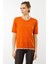 Kadın Sıfır Yaka Baklava Desenli T-Shirt Oranj 5
