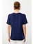 Kadın Açma Yaka Nakış Işlemeli Penye T-Shirt Lacivert 3
