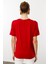Kadın Açma Yaka Nakış Işlemeli Penye T-Shirt Kırmızı 3