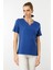 Kadın Yakası Yırtmaçlı ve Işlemeli T-Shirt Indigo 1