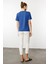 Kadın Yakası Yırtmaçlı ve Işlemeli T-Shirt Indigo 4