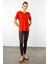 Kadın Açma Yaka Nakış Işlemeli Penye T-Shirt Oranj 5