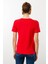 Kadın V Yaka Yakası Nakış Işlemeli Pamuklu T-Shirt Kırmızı 4