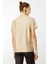 Kadın V Yaka Parlak Baskılı Penye T-Shirt Vizon 4