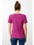 Kadın V Yaka Yakası Nakış Işlemeli Pamuklu T-Shirt Fuşya 4