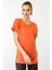 Kadın Sıfır Yaka Önü Cepli Penye T-Shirt Oranj 1