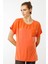 Kadın Sıfır Yaka Önü Cepli Penye T-Shirt Oranj 2