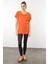 Kadın Sıfır Yaka Önü Cepli Penye T-Shirt Oranj 4