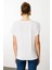 Kadın V Yaka Omuzları Taş Baskılı Penye T-Shirt Beyaz 5