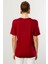 Kadın Açma Yaka Nakış Işlemeli Penye T-Shirt Vişne 4