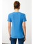 Kadın V Yaka Yakası Nakış Işlemeli Pamuklu T-Shirt Mavi 4