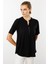 Kadın Yakası Düğmeli Penye T-Shirt Siyah 2