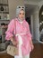 Bahar Pamuklu Gömlek Desenli Krep Pantolon Takım Pembe 4