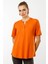 Kadın Yakası Düğmeli Penye T-Shirt Turuncu 1