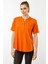 Kadın Yakası Düğmeli Penye T-Shirt Turuncu 4
