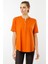 Kadın Yakası Düğmeli Penye T-Shirt Turuncu 5