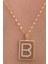 14 Ayar Altın B Harf Telli Taşlı Kolye 3