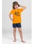 Erkek Çocuk Pamuklu Bisiklet Yaka Baskılı Kısa Kollu Şortlu Pijama Takımı 9613 Sarı 1