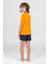 Erkek Çocuk Pamuklu Bisiklet Yaka Baskılı Kısa Kollu Şortlu Pijama Takımı 9613 Sarı 2