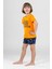 Erkek Çocuk Pamuklu Bisiklet Yaka Baskılı Kısa Kollu Şortlu Pijama Takımı 9613 Sarı 3