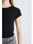 Coool Fitted Basic Düz Fitilli Kaşkorse Kısa Kollu Tişört Black 4