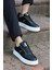 Zeno Siyah Beyaz Garantili Dikişli Kalın Taban Bağcıklı Erkek Ortopedik Günlük Sneaker Spor Ayakkabı ZENO-7937 2