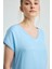 V Yaka Önü Saten Tshirt - Mavi 2