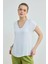 V Yaka Önü Saten Tshirt - Beyaz 1