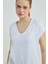 V Yaka Önü Saten Tshirt - Beyaz 3