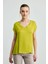 V Yaka Önü Saten T-shirt - Fıstık Yeşili 1
