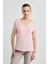 V Yaka Önü Saten Tshirt - Pembe 1