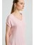 V Yaka Önü Saten Tshirt - Pembe 2