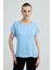 Yuvarlak Yaka Önü Saten Tshirt - Mavi 1