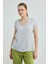 V Yaka Önü Saten Tshirt - Taş 1