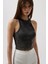Yıkamalı Halter Yaka Crop Siyah Bluz 3