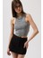Yıkamalı Halter Yaka Crop Gri Bluz 1