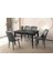 Ahşap Salon Yemek Masa Sandalye Takımı 4 Sandalyeli Yandan Açılır Siyah Mermer Desen 60 x 90 cm 1