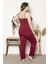 Kadın Bordo Renkli Ip Askılı Dantelli Büyük Beden Pijama Takımı 80000 1