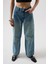 Dikiş Detay Wide Leg Mavi Jean 5