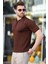 Kahverengi Polo Yaka Fermuarlı Erkek T-Shirt E7298 1