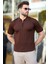 Kahverengi Polo Yaka Fermuarlı Erkek T-Shirt E7298 2