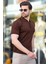 Kahverengi Polo Yaka Fermuarlı Erkek T-Shirt E7298 3