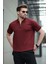 Bordo Polo Yaka Fermuarlı Erkek T-Shirt E7298 1