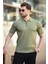 Haki Polo Yaka Fermuarlı Erkek T-Shirt E7298 3