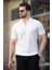 Beyaz Polo Yaka Fermuarlı Erkek T-Shirt E7298 2