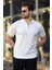 Beyaz Polo Yaka Fermuarlı Erkek T-Shirt E7298 4