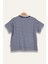 Erkek Çocuk Çizgili Çepli T-Shirt - Lacivert Çizgili 2