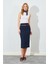 Kadın Lacivert Ince Kemerli Poliviskon Midi Boy Etek 1