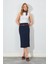 Kadın Lacivert Ince Kemerli Poliviskon Midi Boy Etek 2